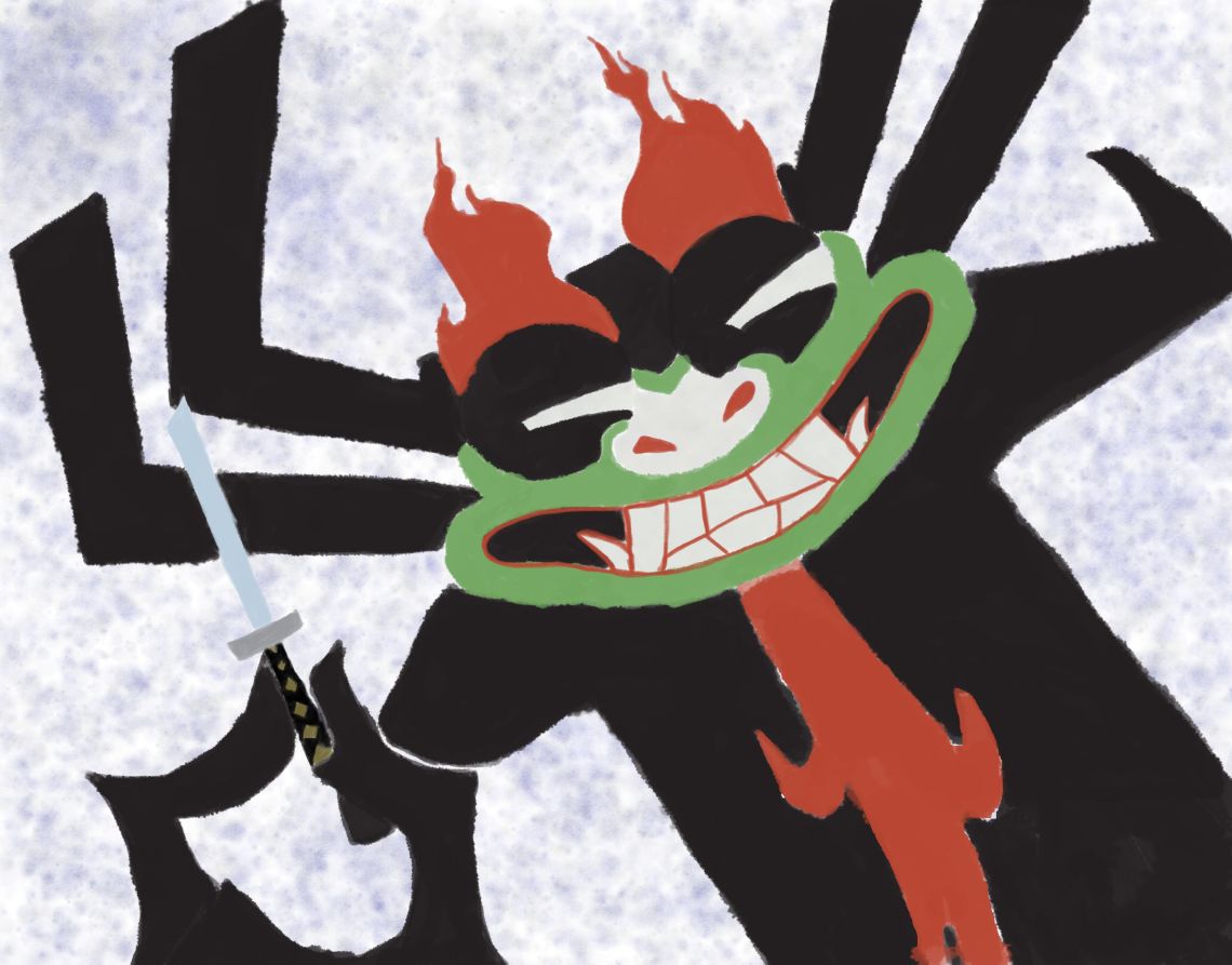 Last week Adult Swim announced they were bringing back Samurai Jack, so I decided to make a watercolor to celebrate Aku the shape shifting master of darkness.