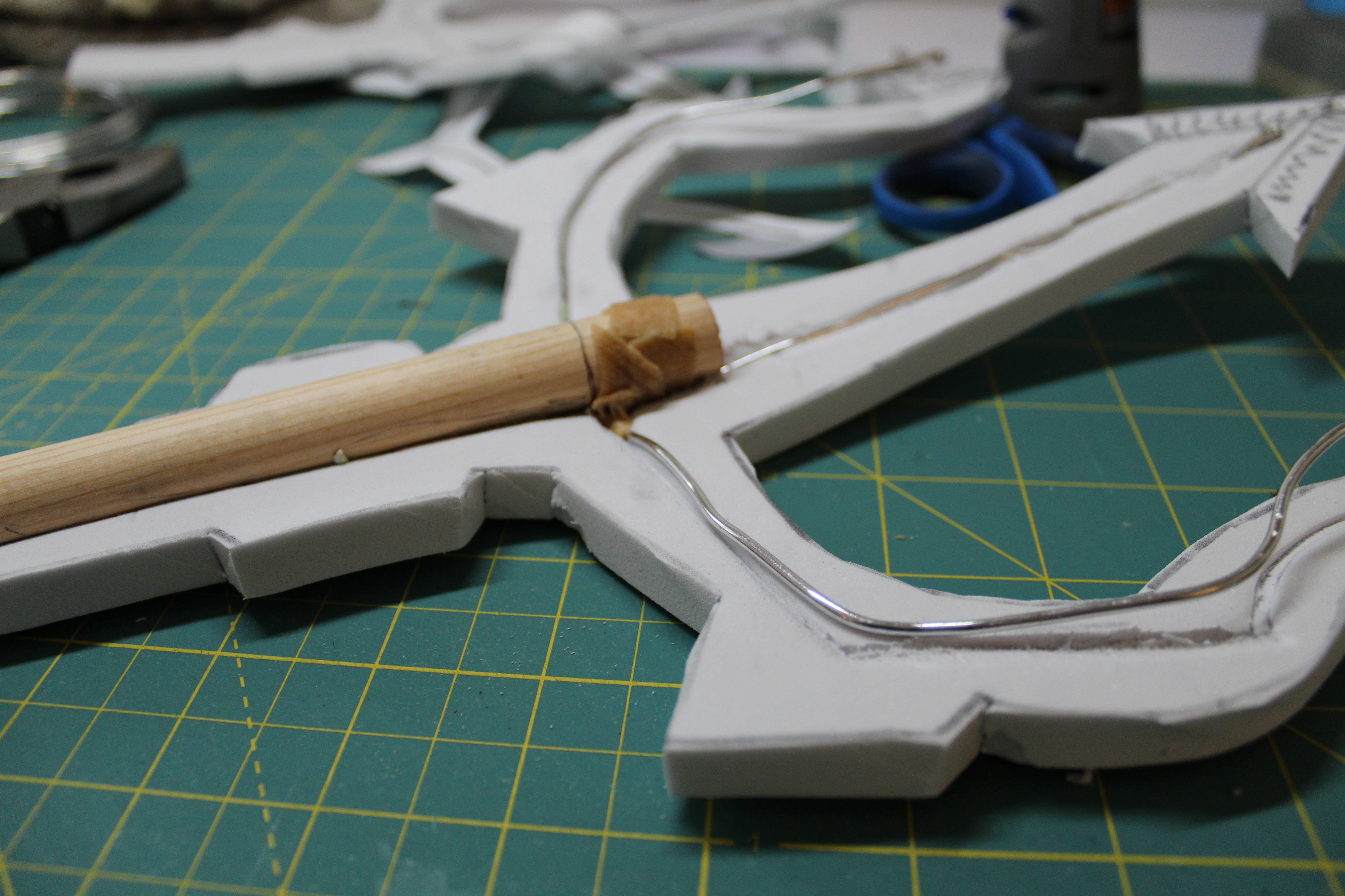 attach the dowel rod to the foam